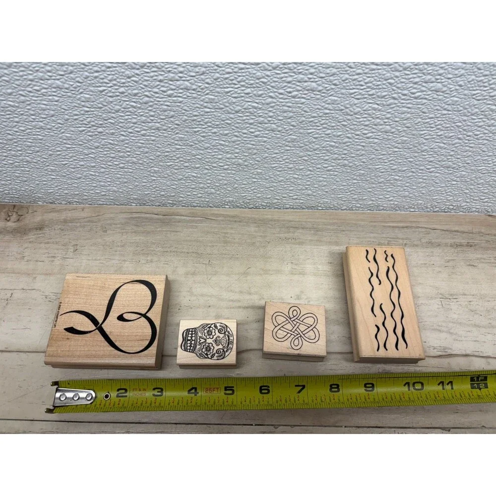 Set of 4 Mixed Brands Wood Mounted Rubber Stamps - Picture 4 of 4